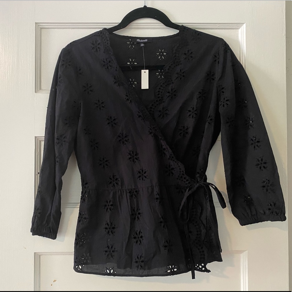 NWT Madewell Scalloped Eyelet Wrap Top XS